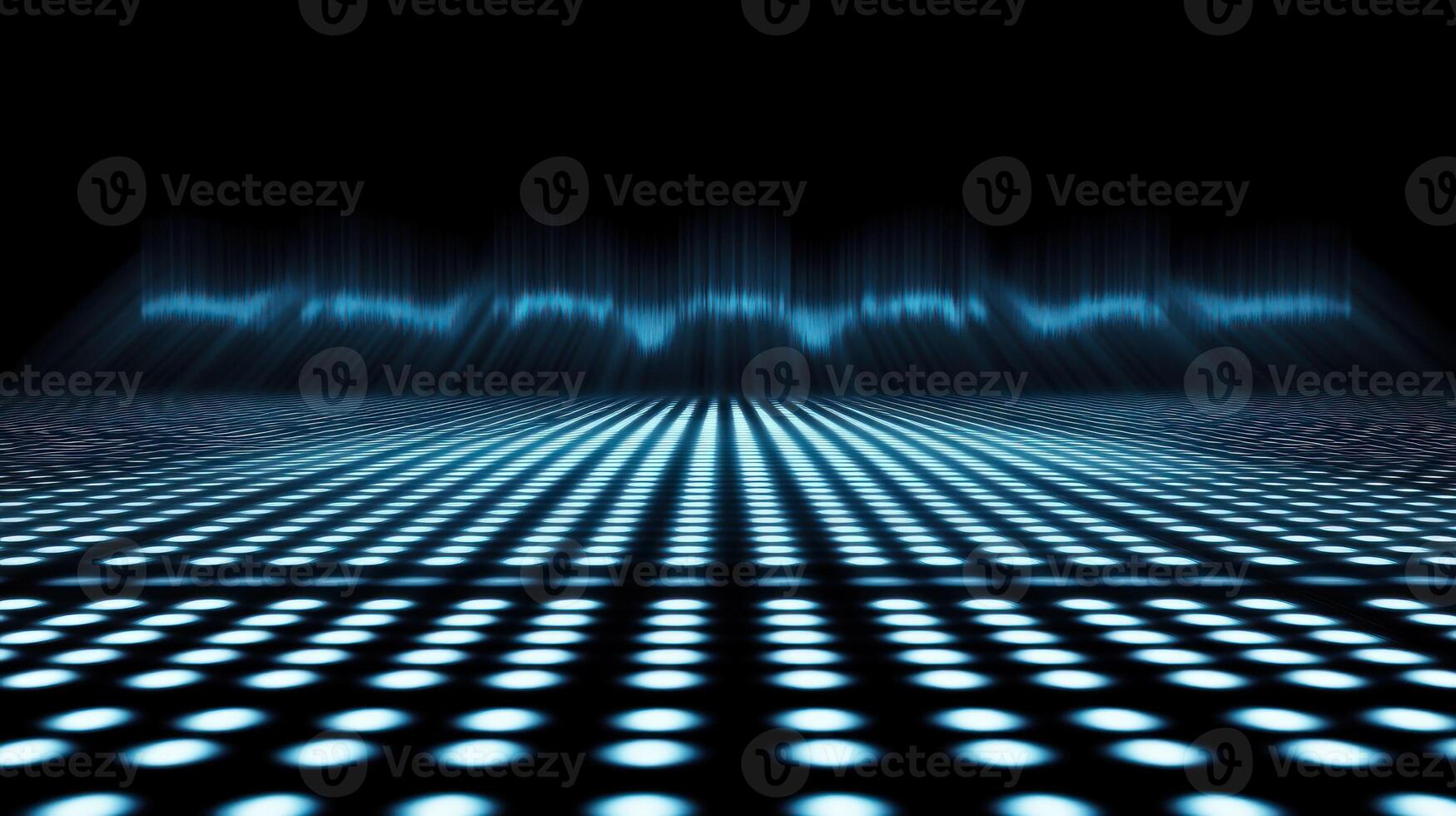 A futuristic abstract design with glowing blue dots and waves. photo