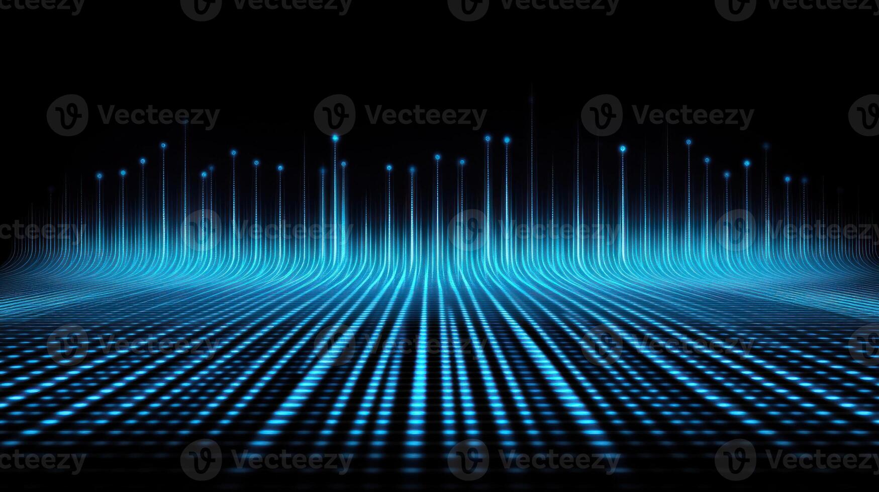 A vibrant blue abstract digital wave pattern on a dark background. photo