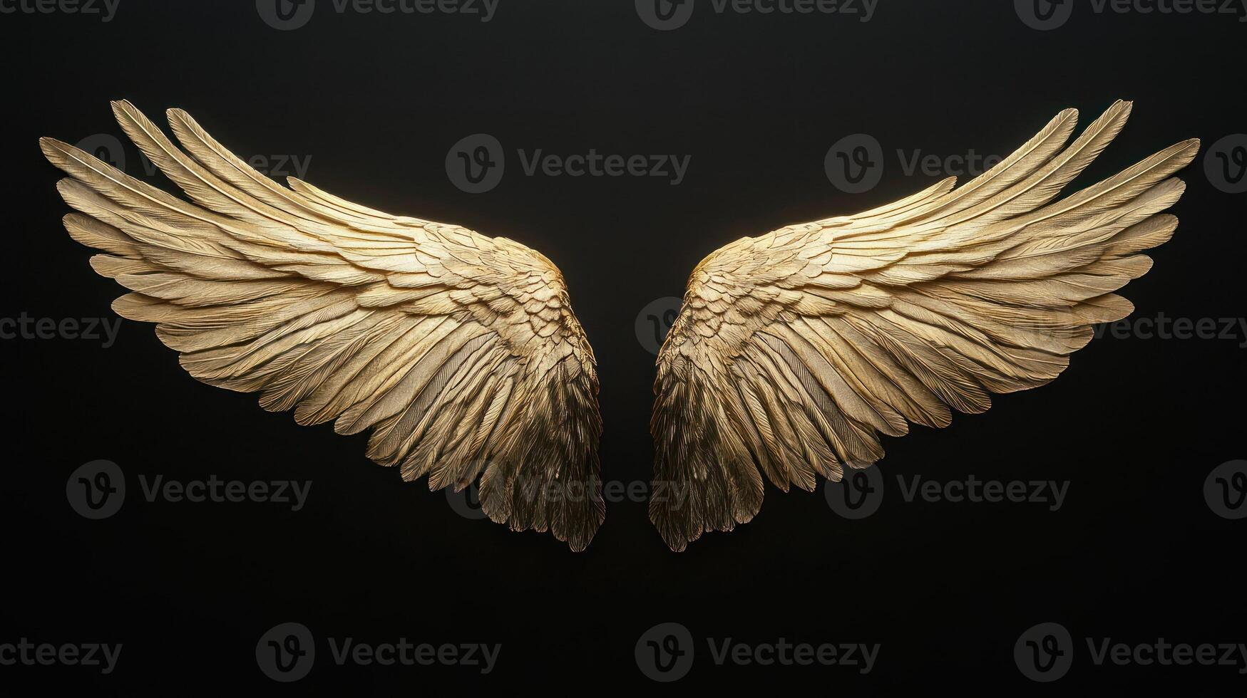 Golden angel wings create a serene and ethereal atmosphere. photo