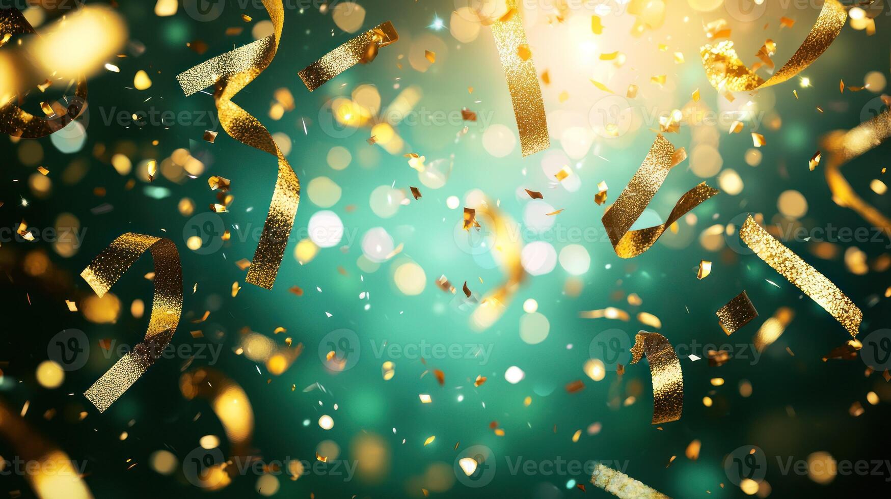A vibrant display of golden confetti falling through a shimmering background. photo