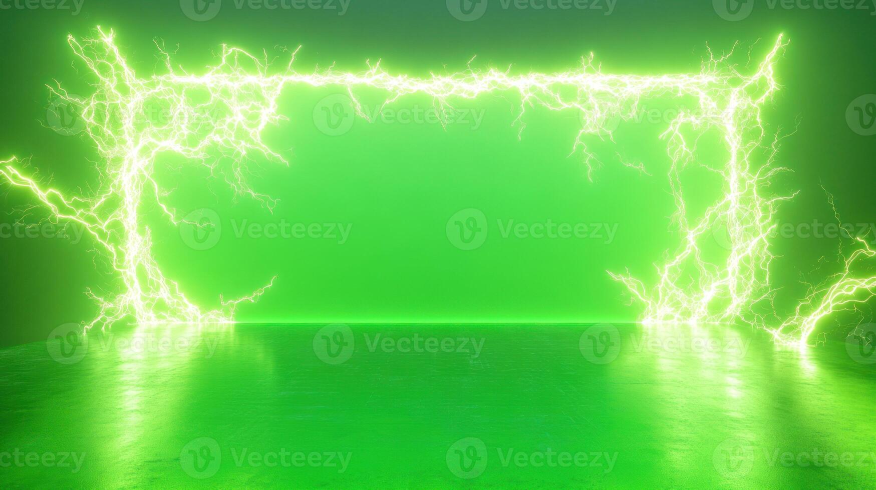 A glowing green background with electric lightning effects. photo