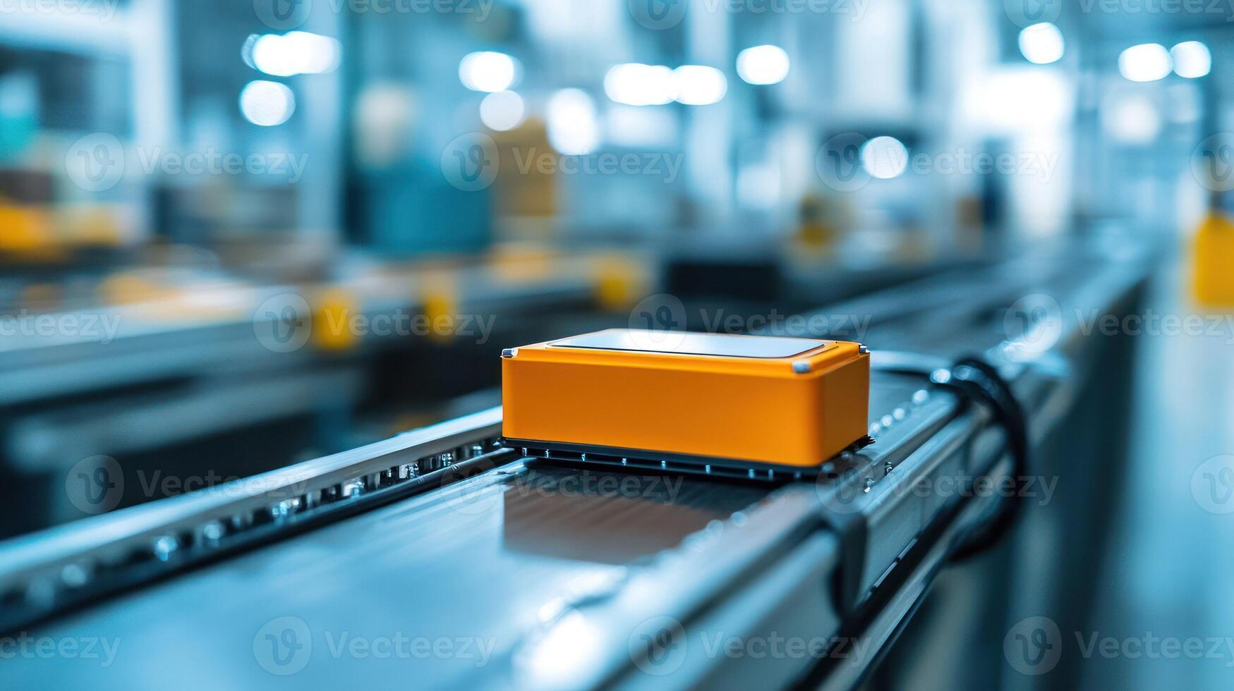 An automated conveyor system transporting a package in a warehouse. photo