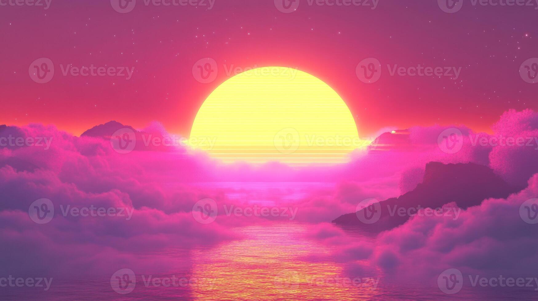A vibrant sunset casting colorful hues over tranquil clouds and ocean. photo