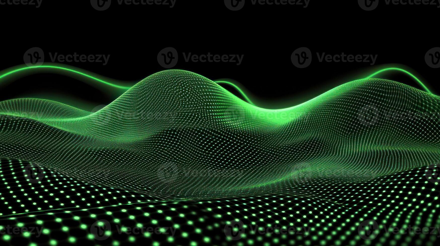 Futuristic green waves create a dynamic digital landscape. photo