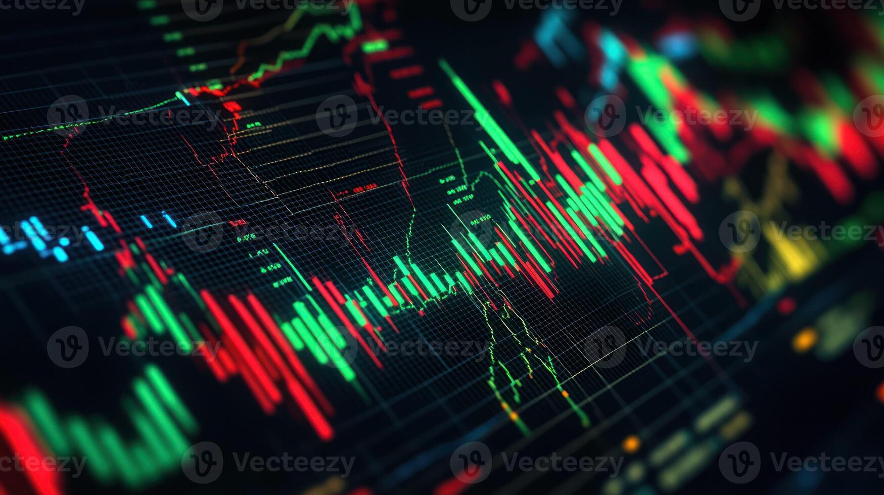 A vibrant digital visualization of stock market data and trends. photo