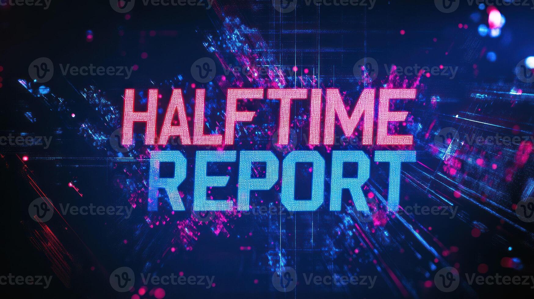Futuristic digital display featuring Halftime Report in bold colors. photo