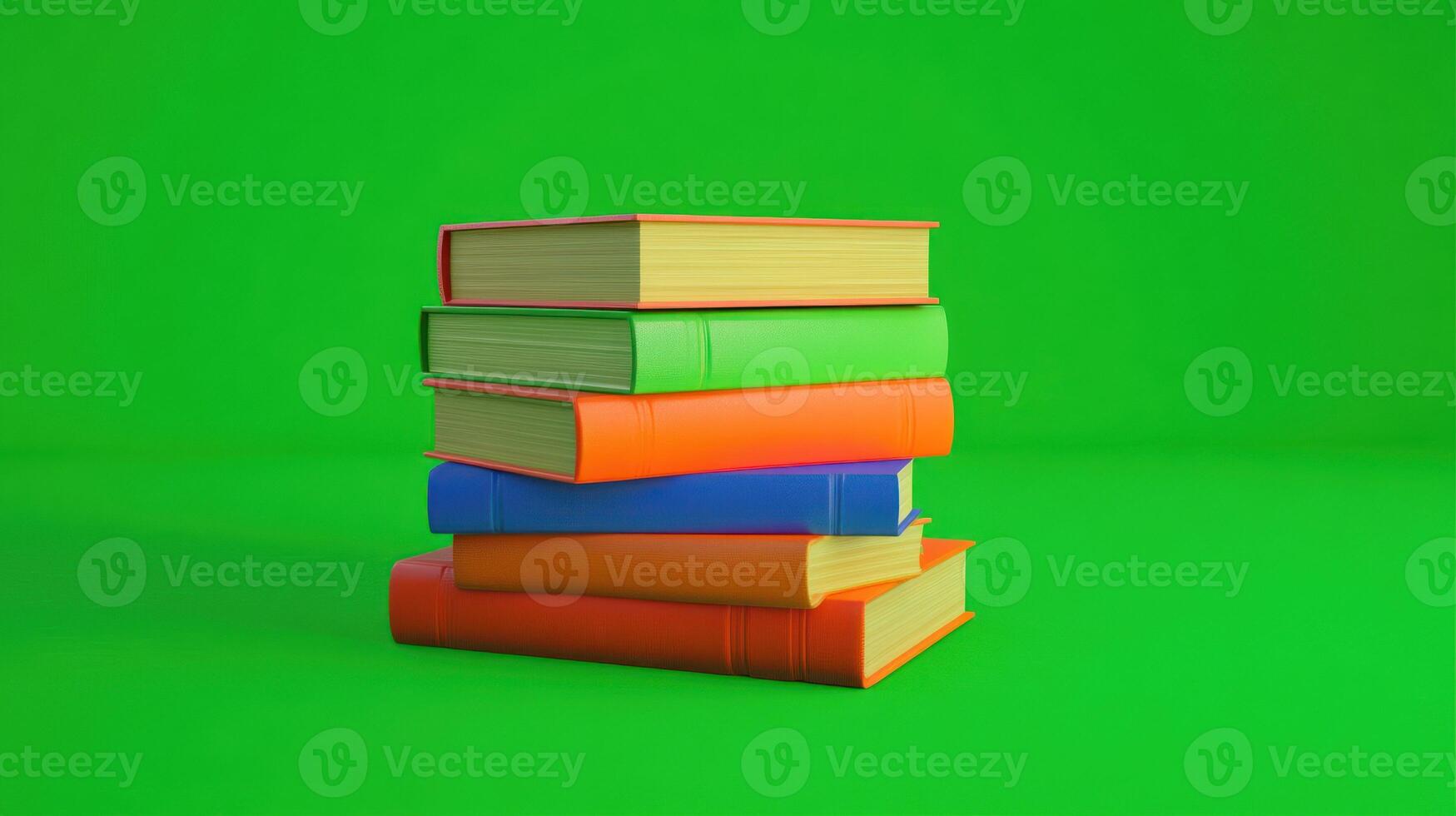 A vibrant stack of colorful books on a bright green background. photo