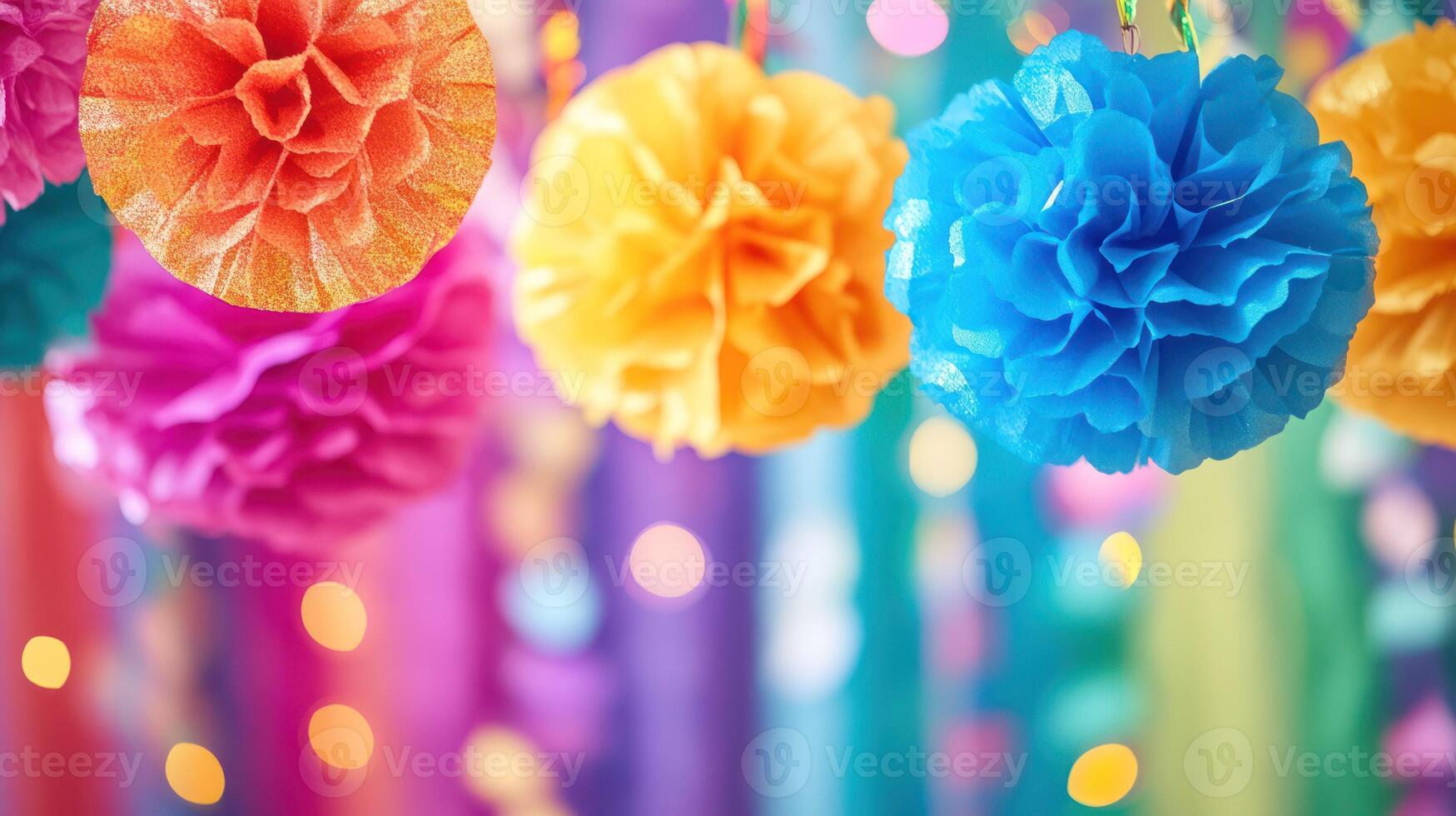 Colorful pom poms create a vibrant and festive atmosphere. photo