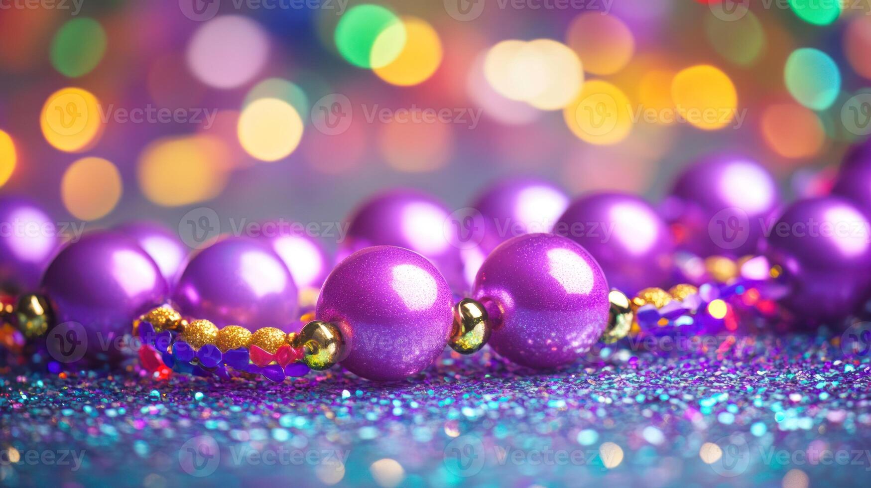 Colorful purple beads with a sparkling bokeh background. photo