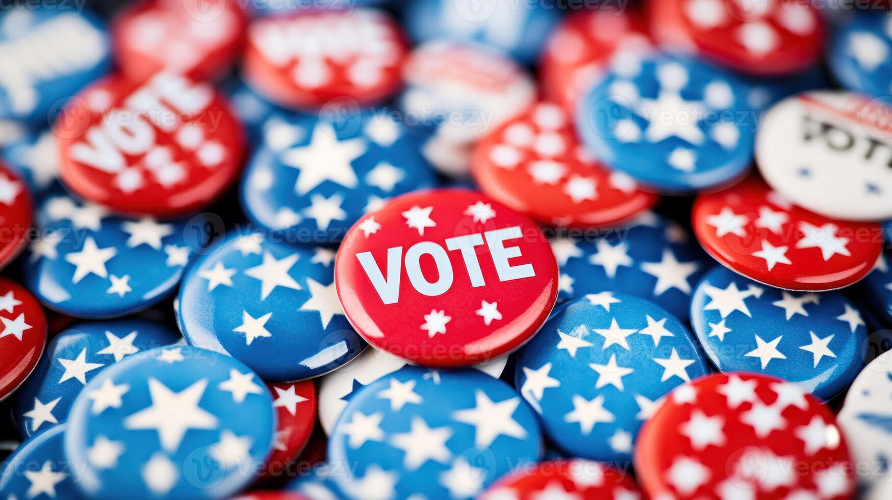 A vibrant collection of patriotic buttons promoting voting. photo