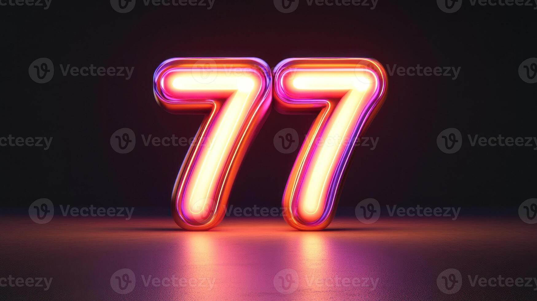 Neon glowing number 77 against a dark background, vibrant and modern. photo