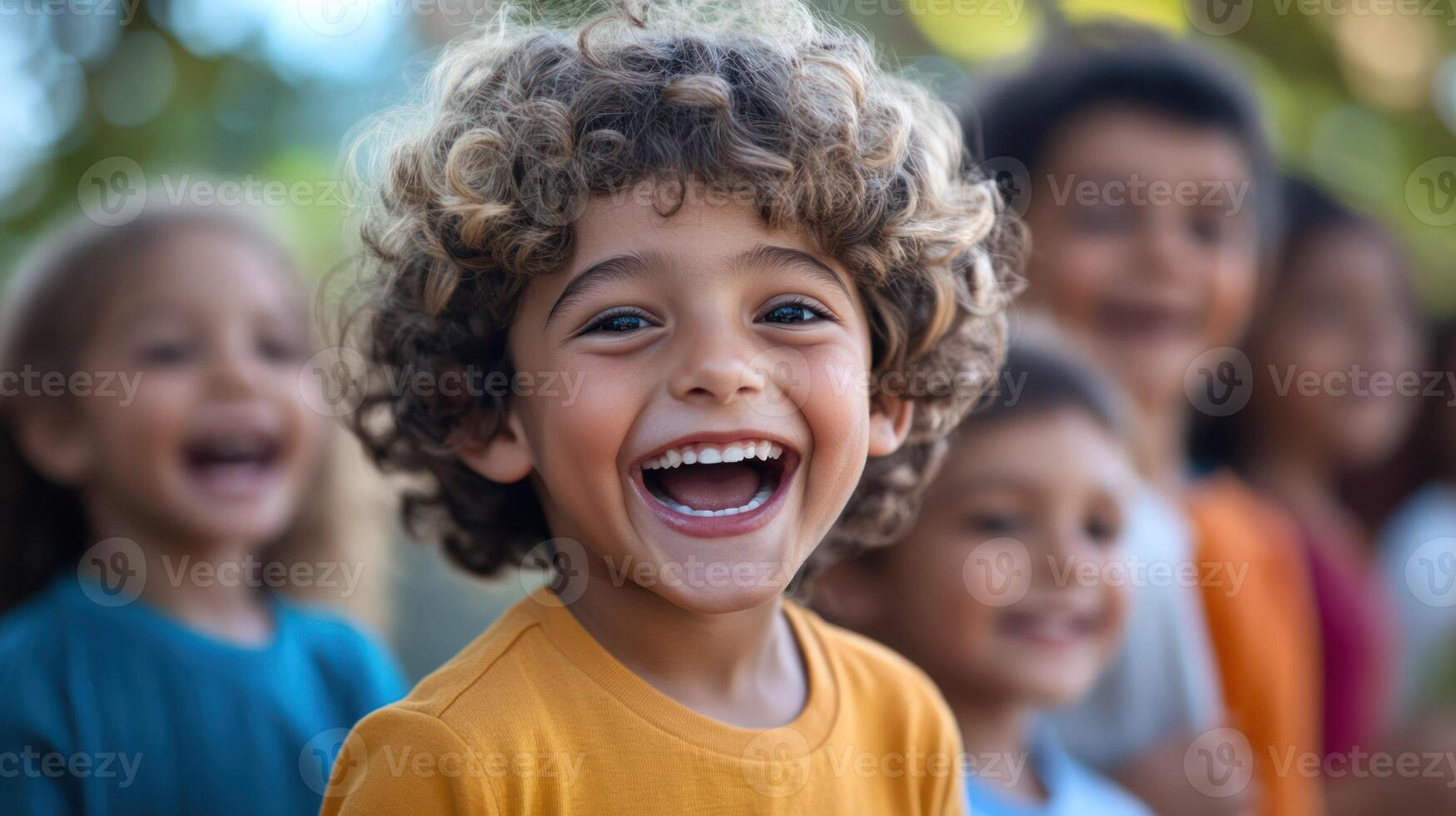 A joyful group of children laughing and enjoying their time together. photo