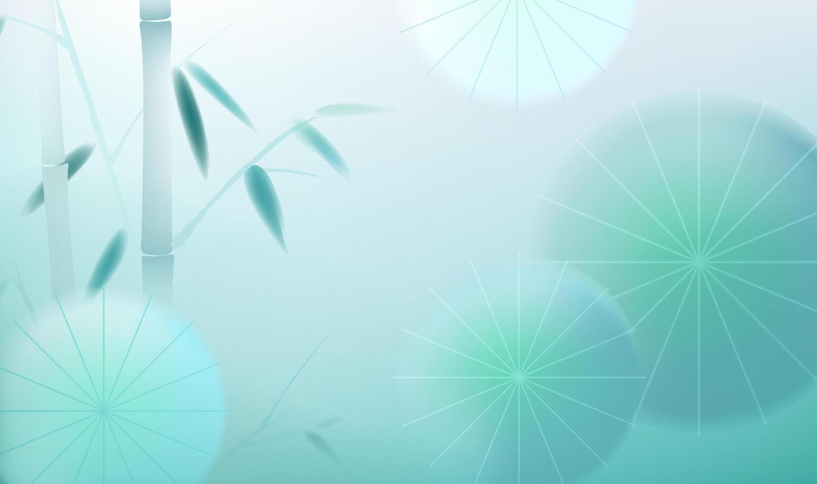 Chinese style horizontal illustrations design bamboo and umbrella vector