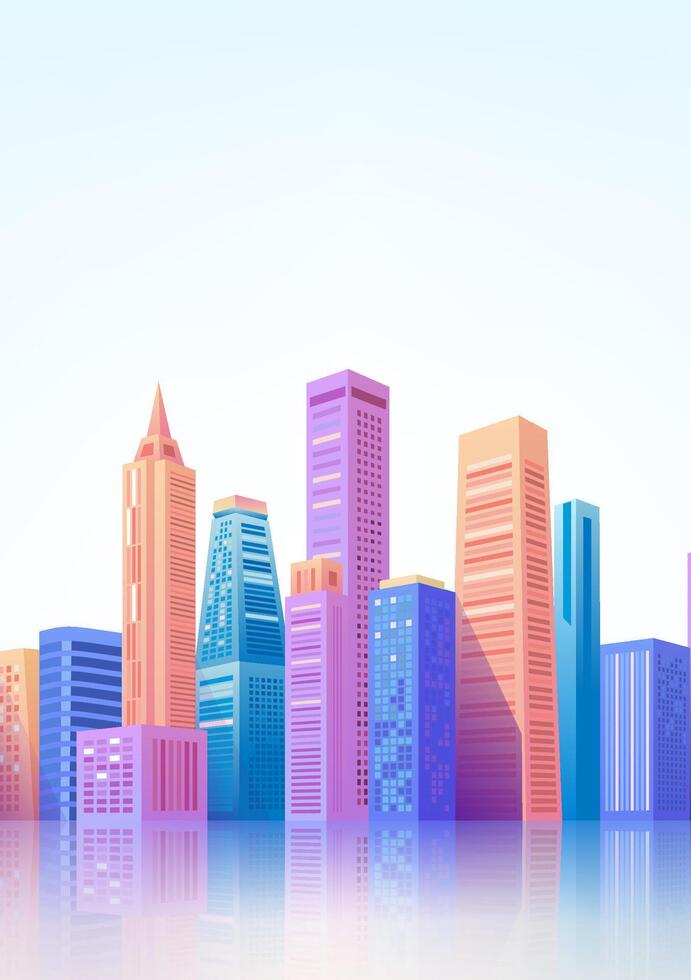 City skyline vertical illustrations of colorful city buildings vector