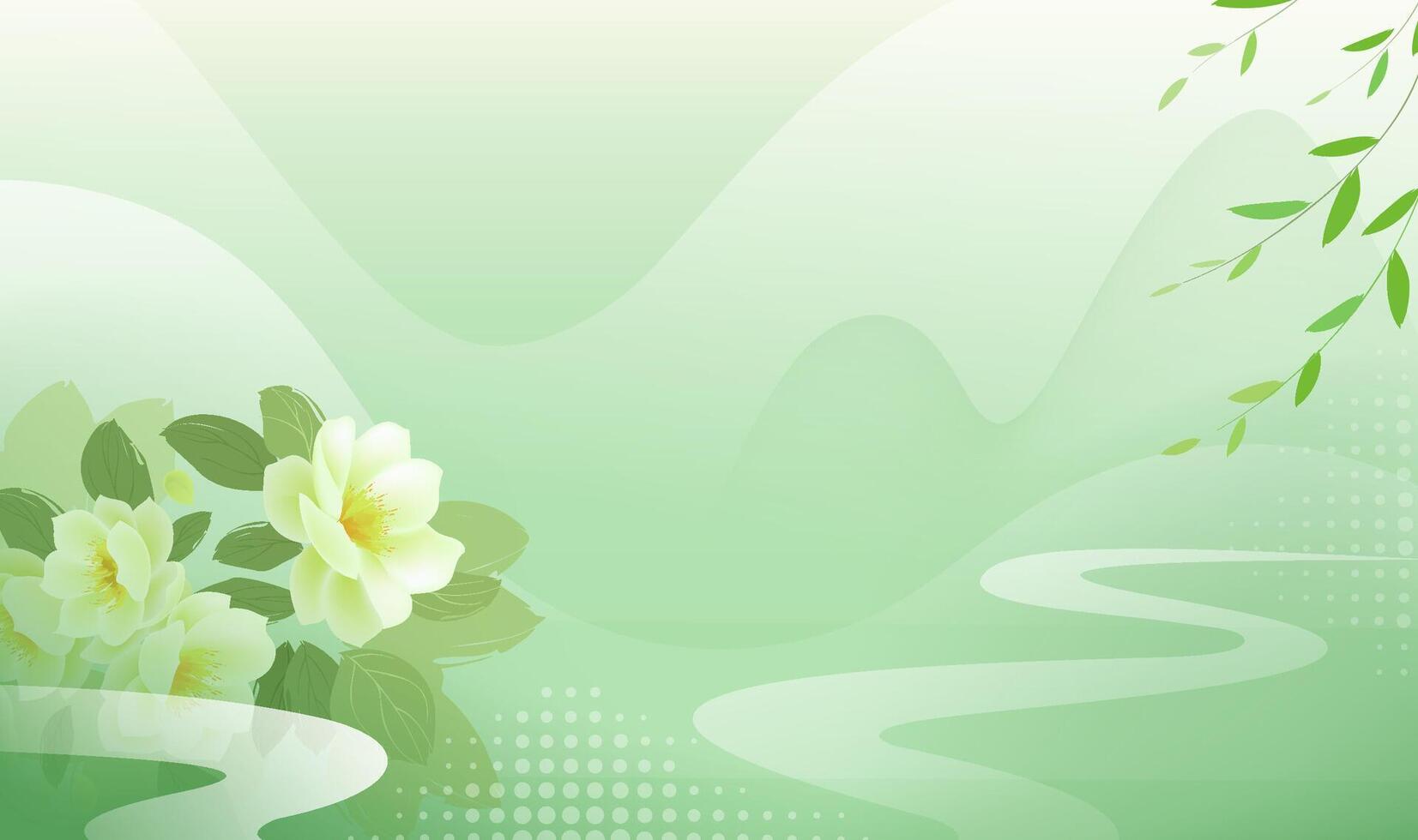 Chinese style horizontal plate illustration design spring willow flowers landscape background vector