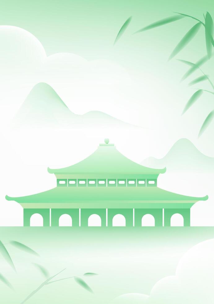 Chinese style vertical plate illustration design bamboo and Chinese architecture landscape vector