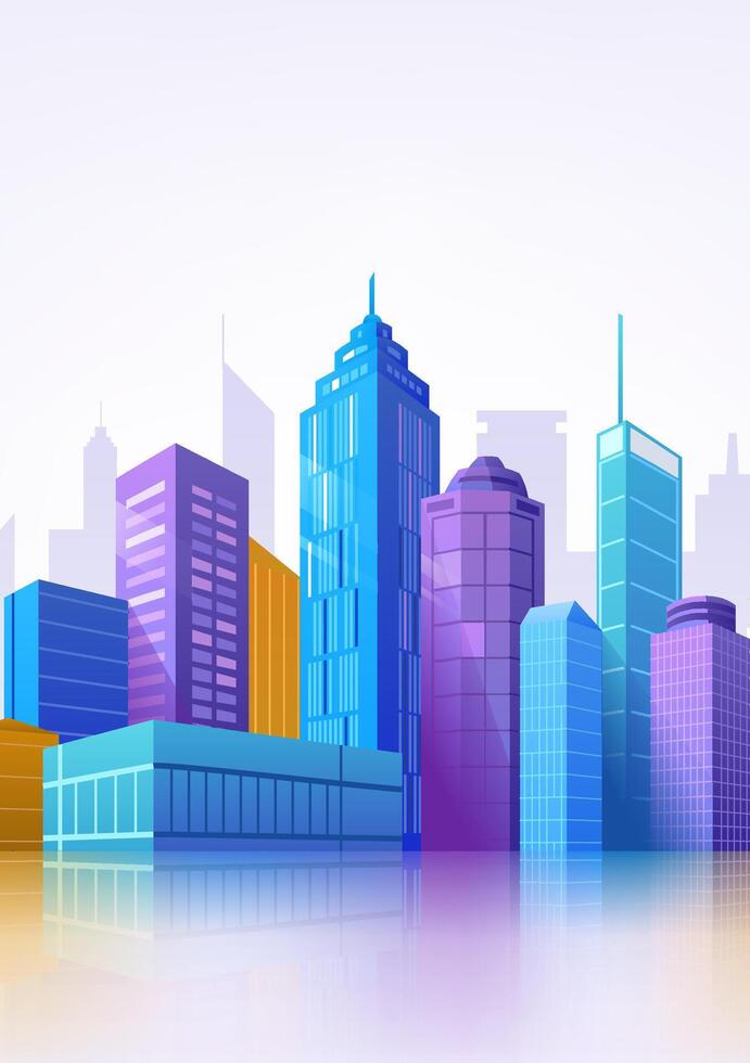 City skyline vertical illustrations are colorful and scattered vector
