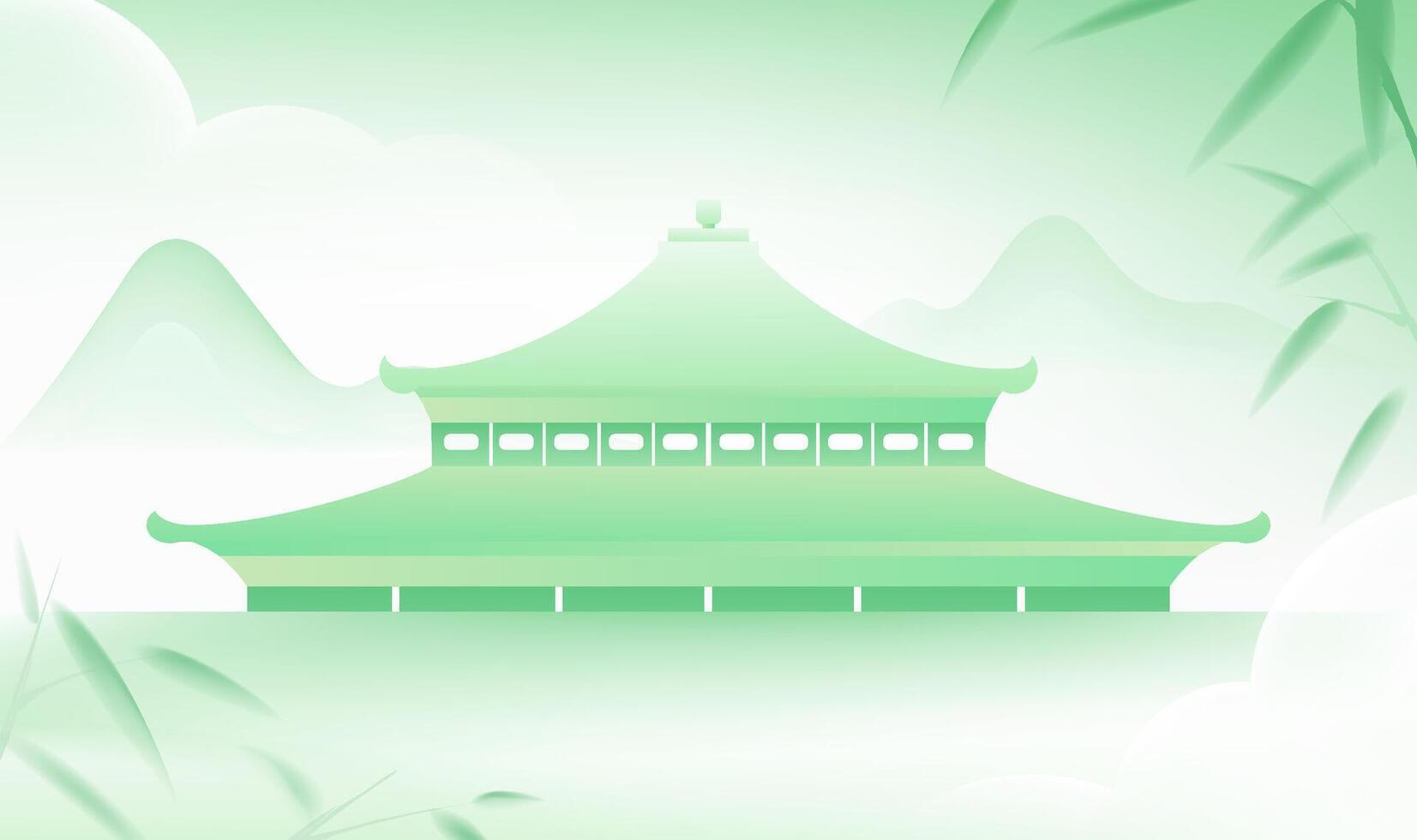 Chinese style horizontal plate illustration design bamboo and Chinese architecture landscape vector