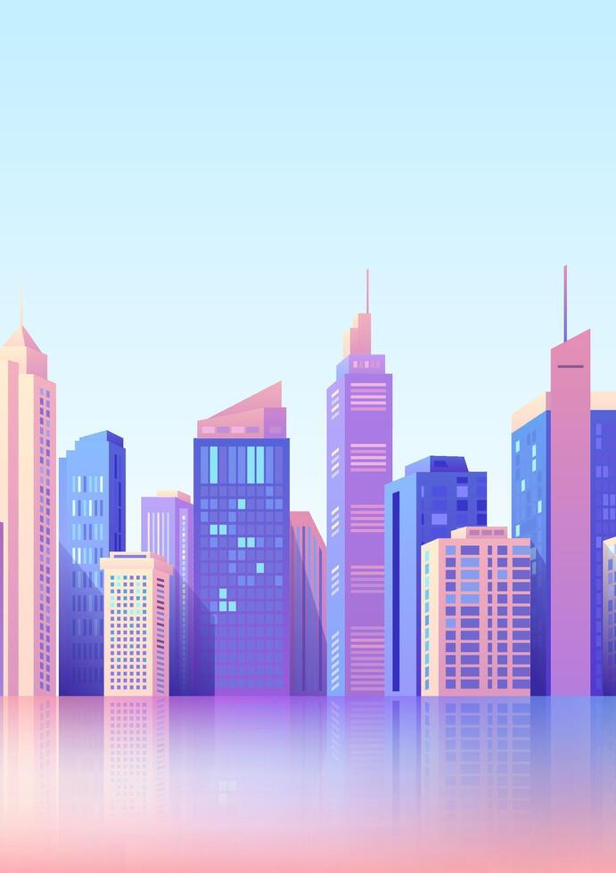 City skyline vertical illustrations Color city buildings vector