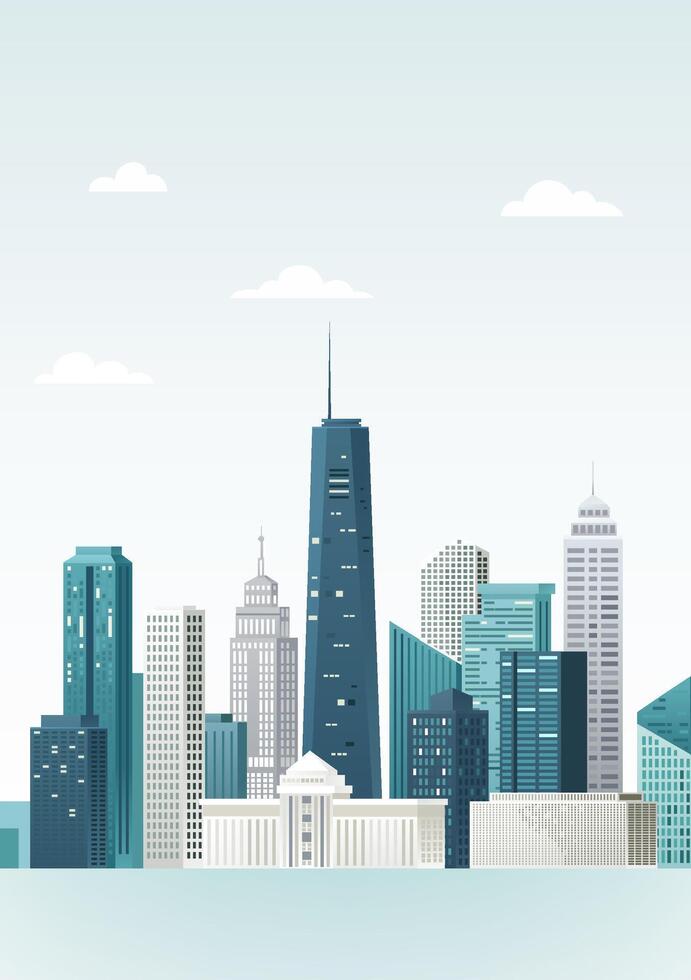 City skyline vertical illustration city architecture landscape vector