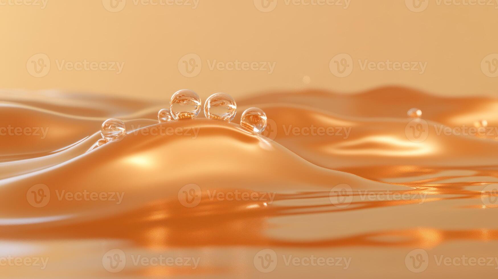 Bubbles rise on a smooth, warm orange liquid surface. photo