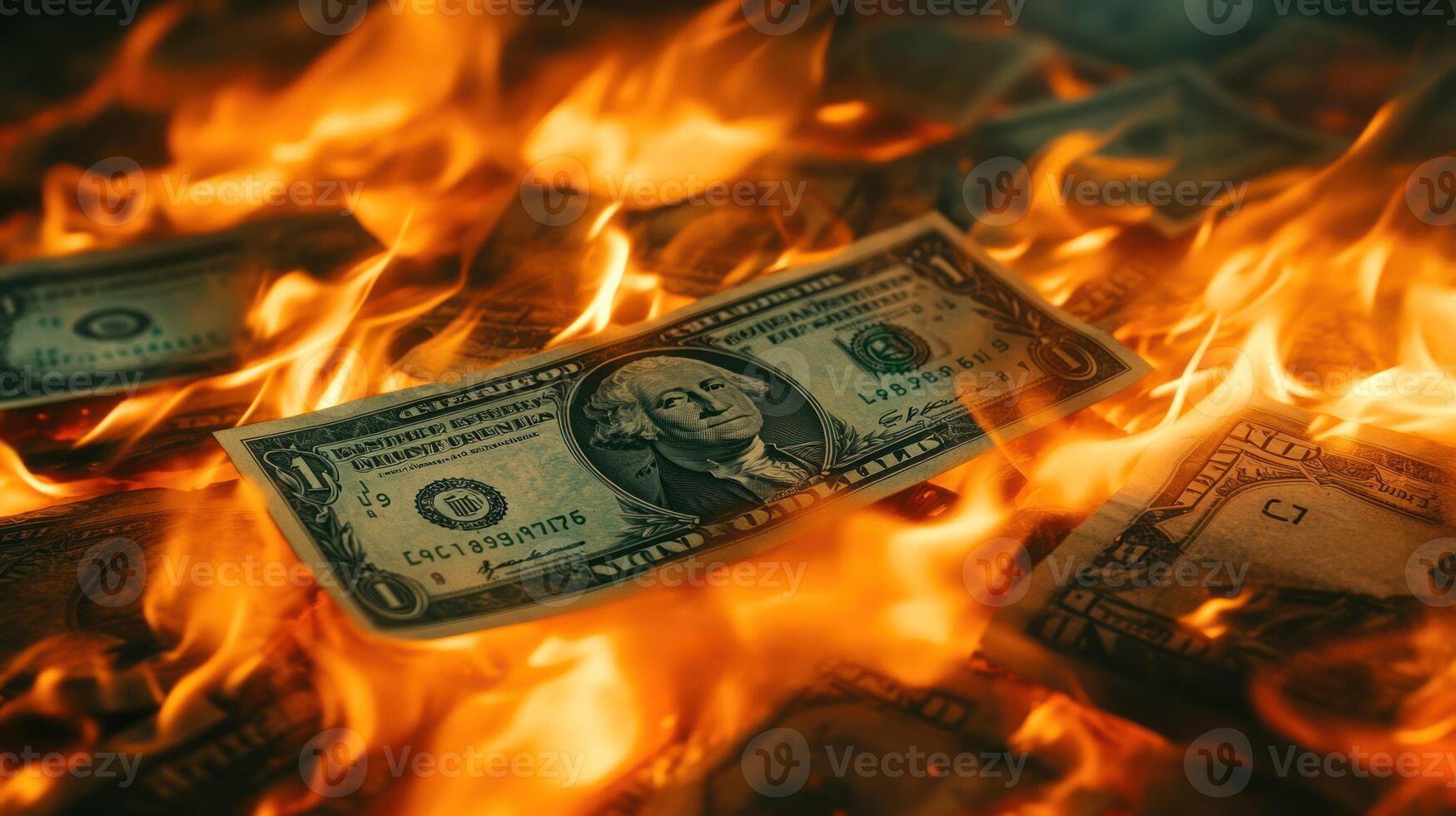 A dramatic image of burning money amidst intense flames. photo