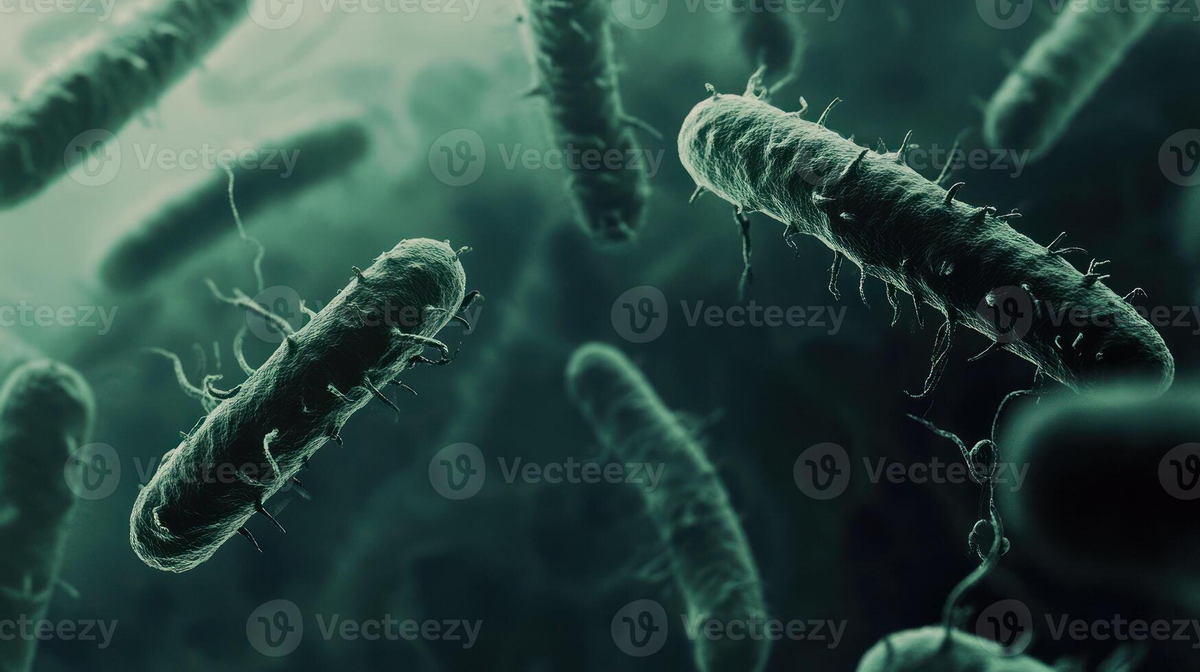 Microscopic view of bacteria in dark, abstract environment. photo