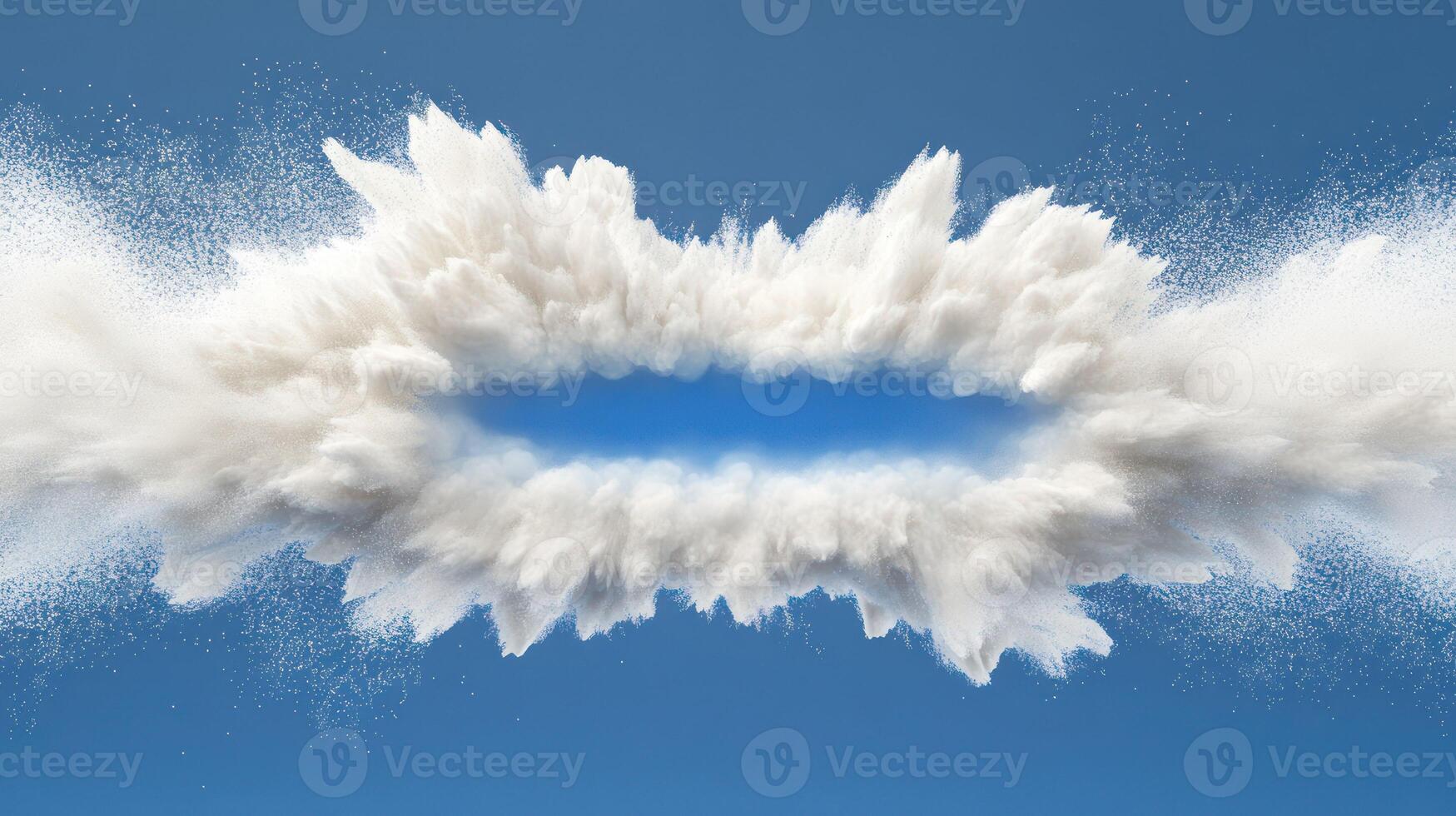 An abstract explosion of white clouds against a bright blue sky. photo