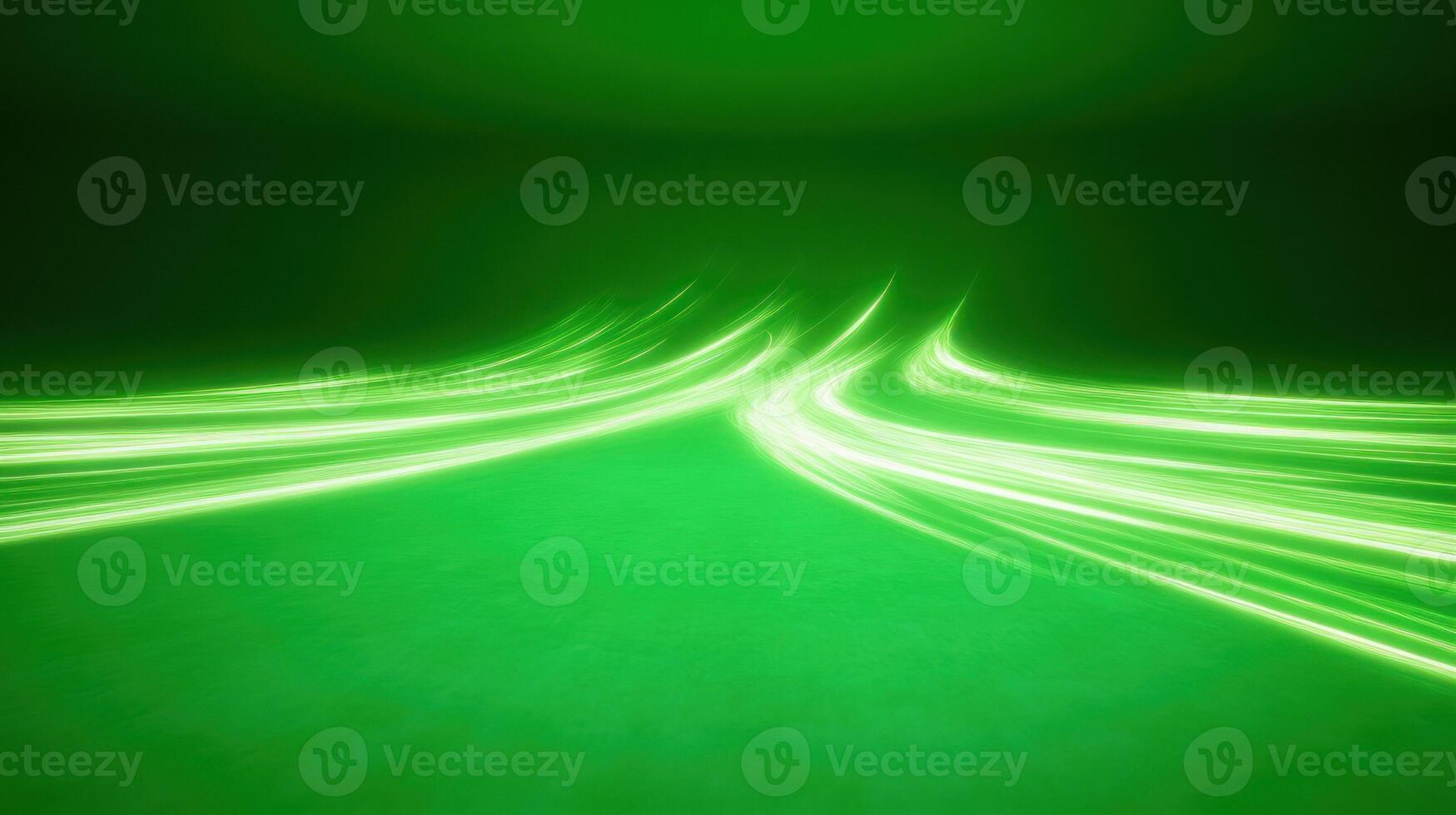 An abstract green light wave with dynamic glowing lines. photo