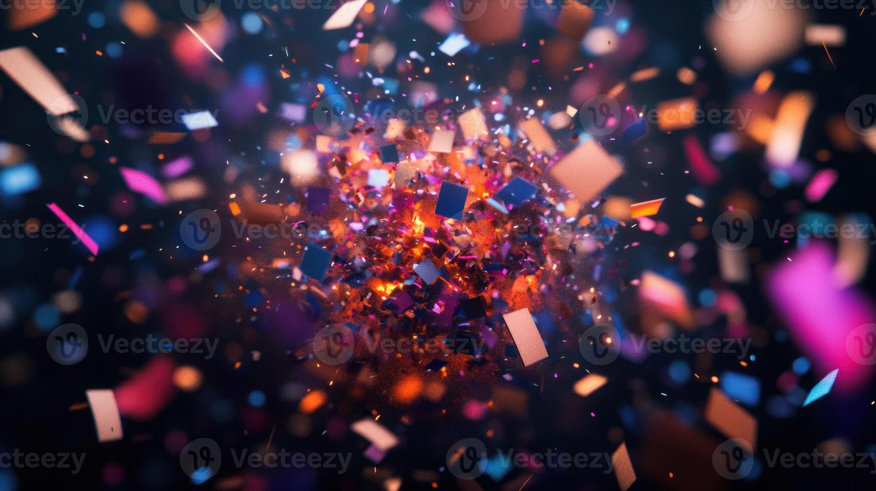 A dynamic explosion of colorful particles creating a vibrant abstract scene. photo