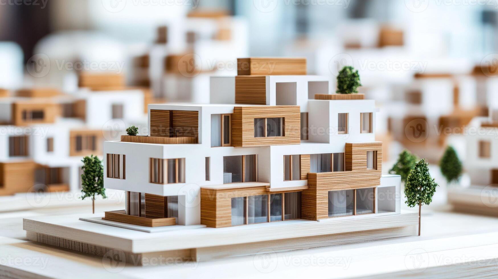A modern architectural model showcasing a minimalist design. photo