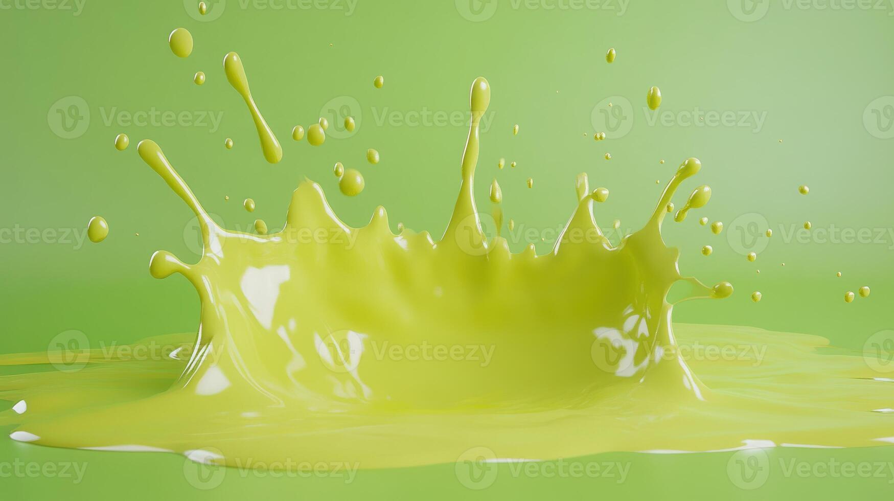 A vibrant green paint splash creating dynamic droplets. photo
