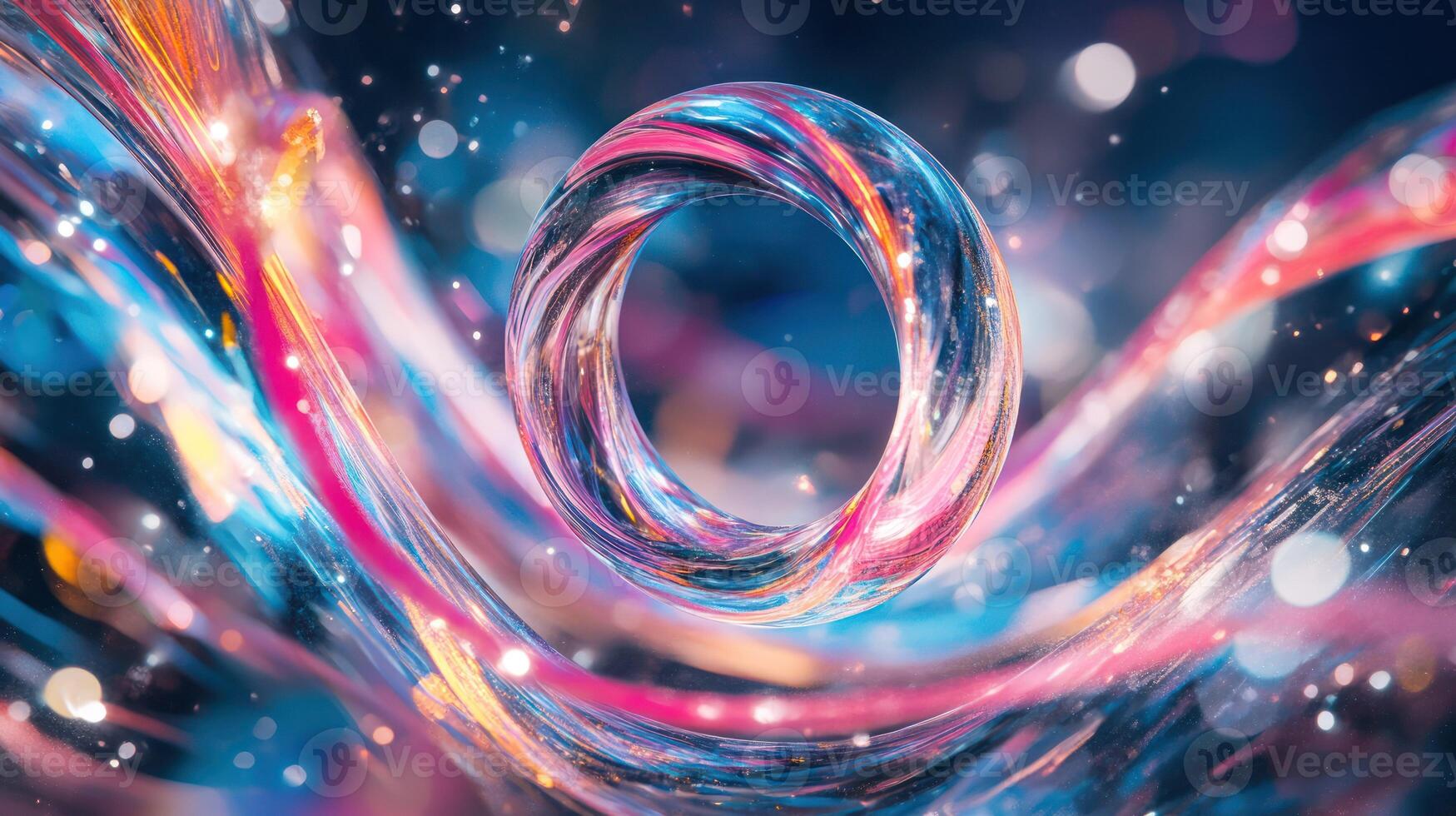 A vibrant abstract swirl with glowing lights and dynamic colors. photo