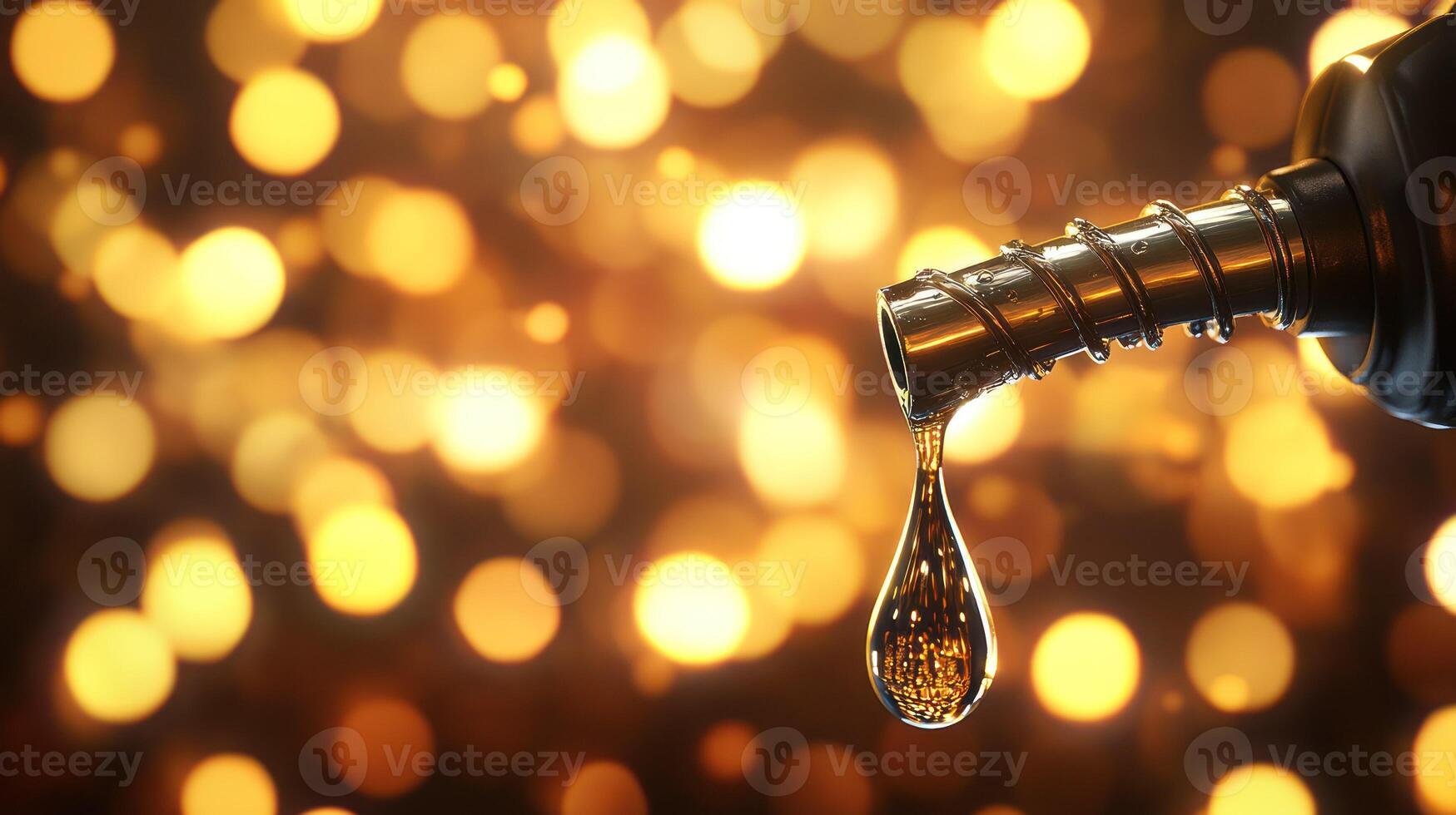 Close up of a fuel nozzle with a golden bokeh background. photo