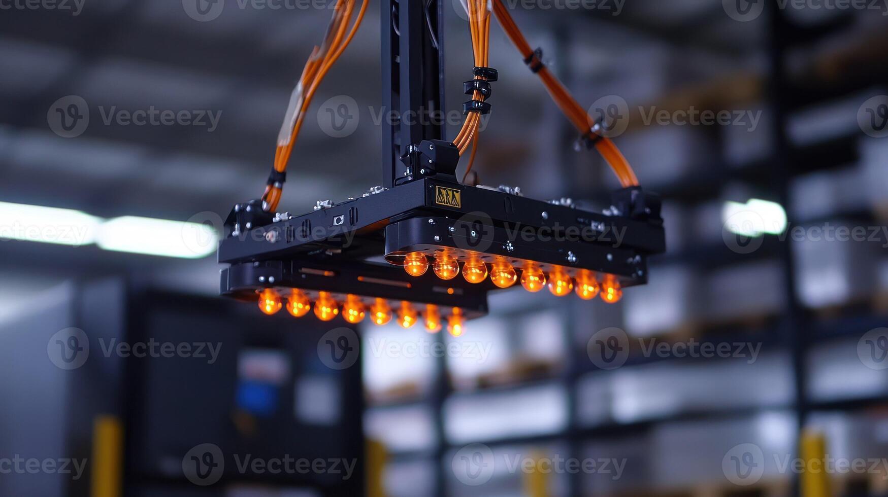 A robotic arm with orange lights, showcasing advanced automation technology. photo