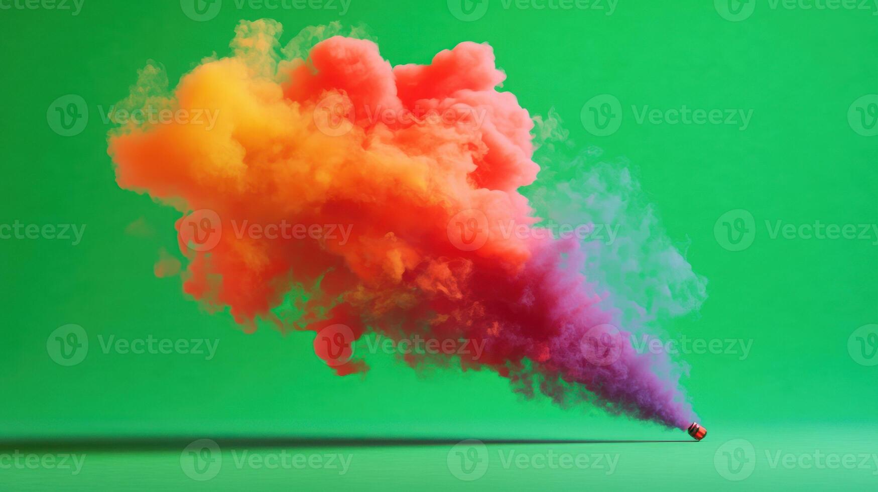A vibrant explosion of colorful smoke against a green backdrop. photo