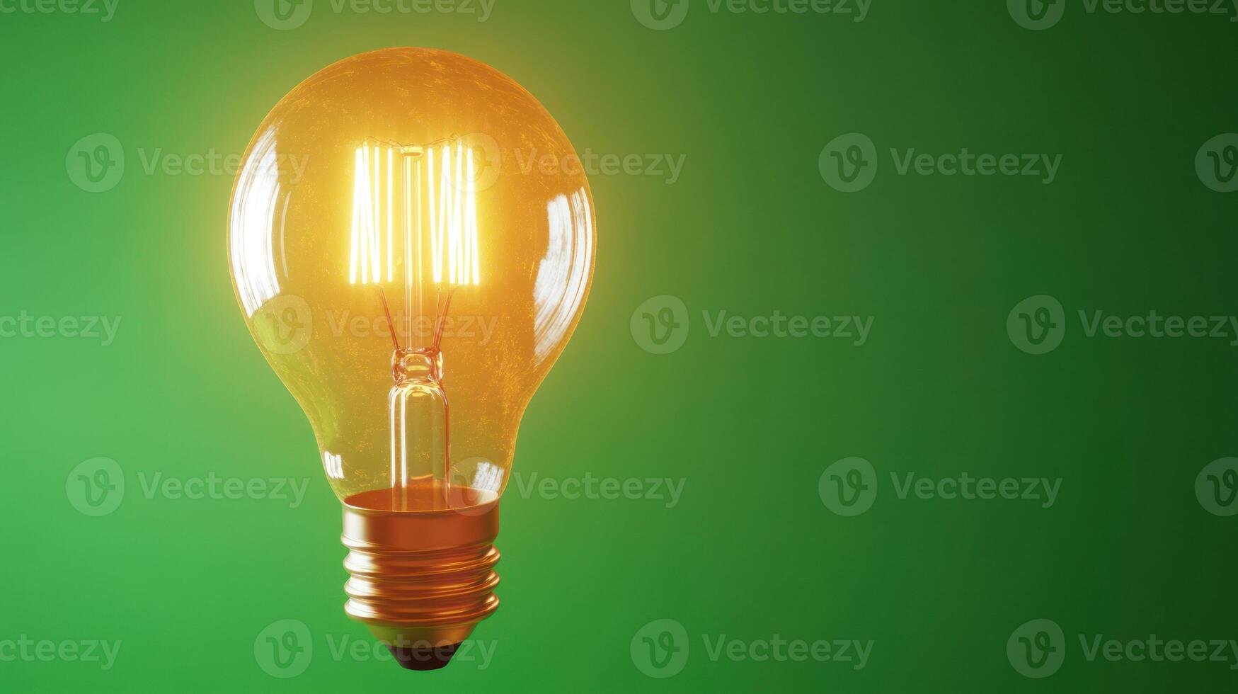 A glowing vintage light bulb against a vibrant green background. photo