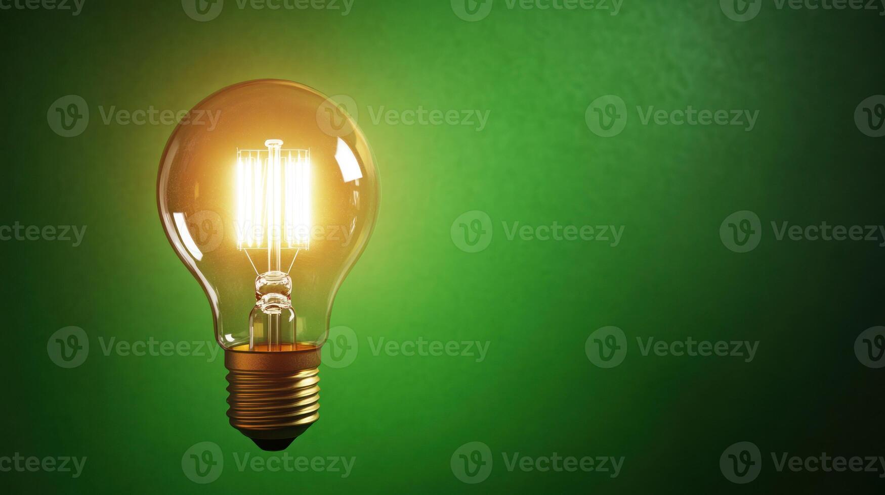 A glowing light bulb against a green background, symbolizing creativity. photo