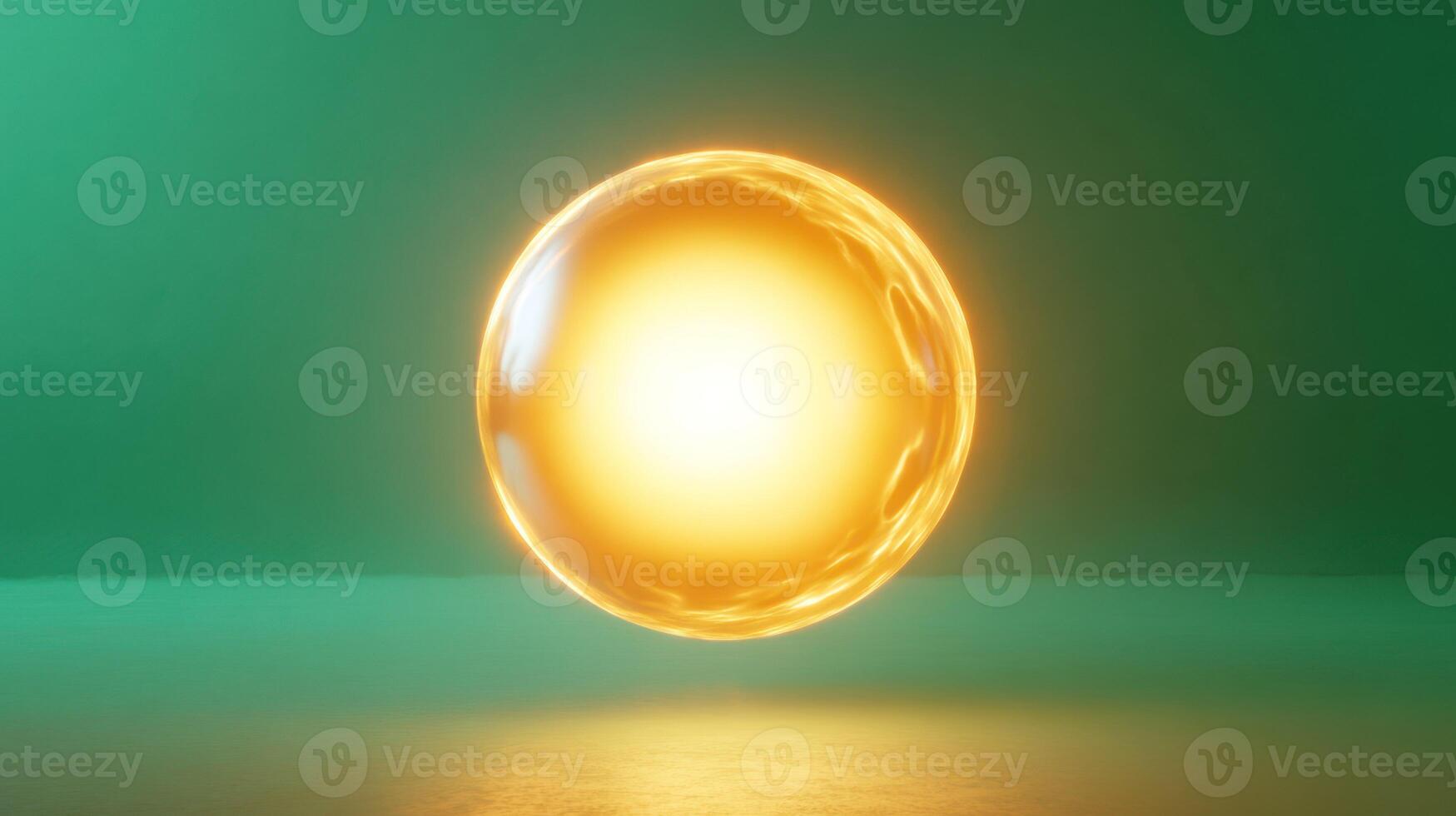 A luminous golden sphere radiating light in a serene atmosphere. photo