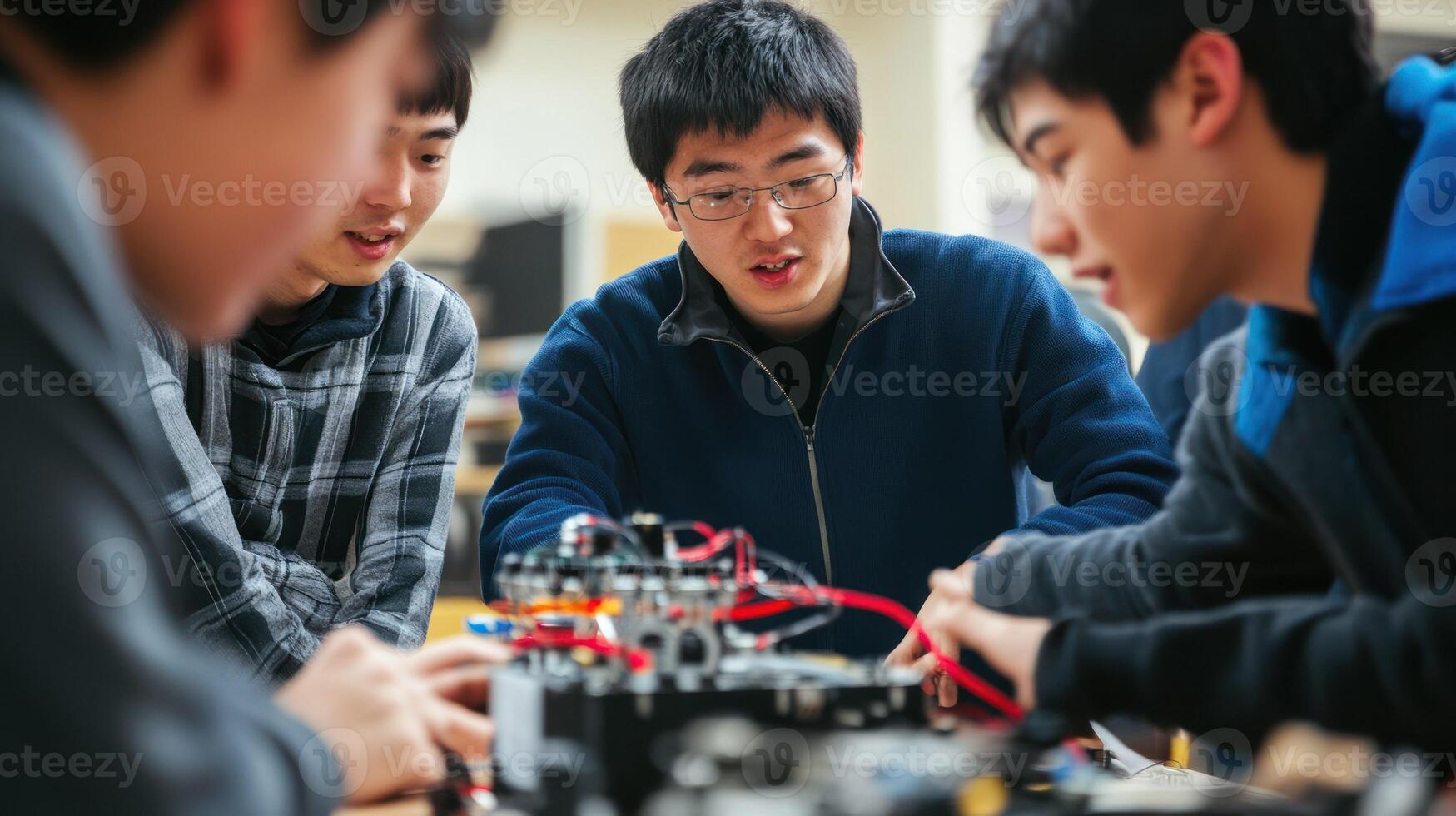 Students collaborate on a robotics project in an engaging learning environment. photo