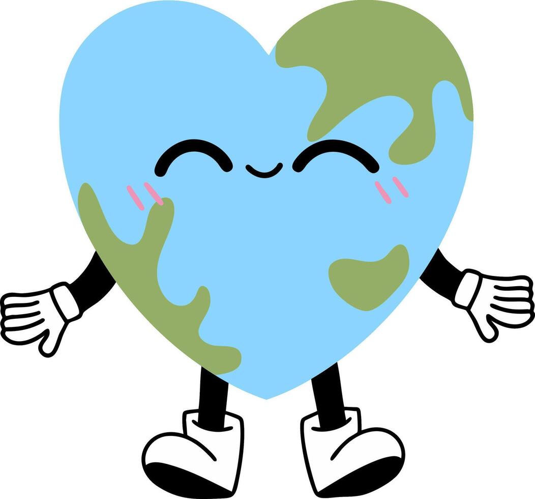 Cute heart shaped Earth character with smiling face, promoting love for planet vector