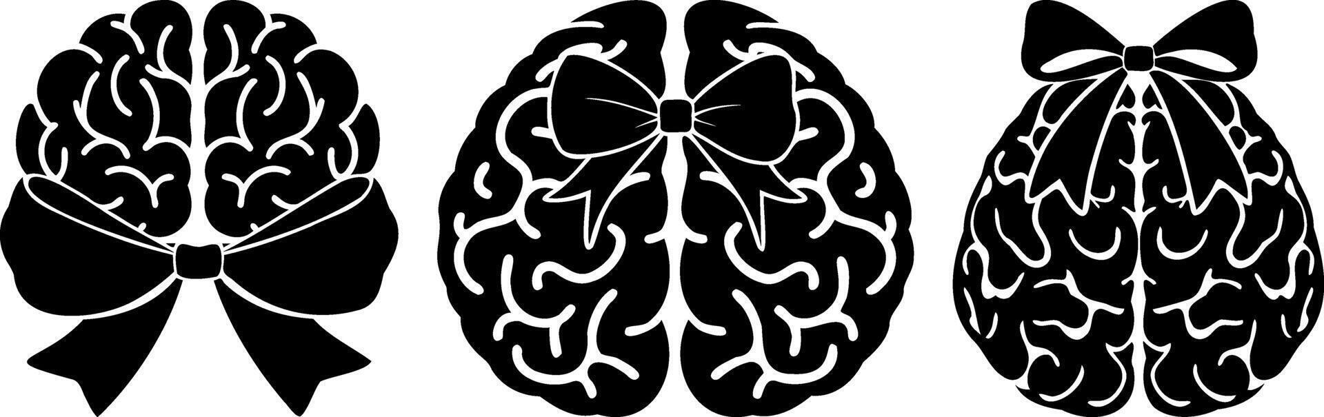 Creative brain illustrations with bows symbolize intelligence and gift ideas vector