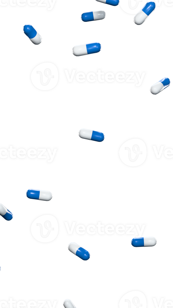 pill capsules falling medicine healthcare overlay 3D render png