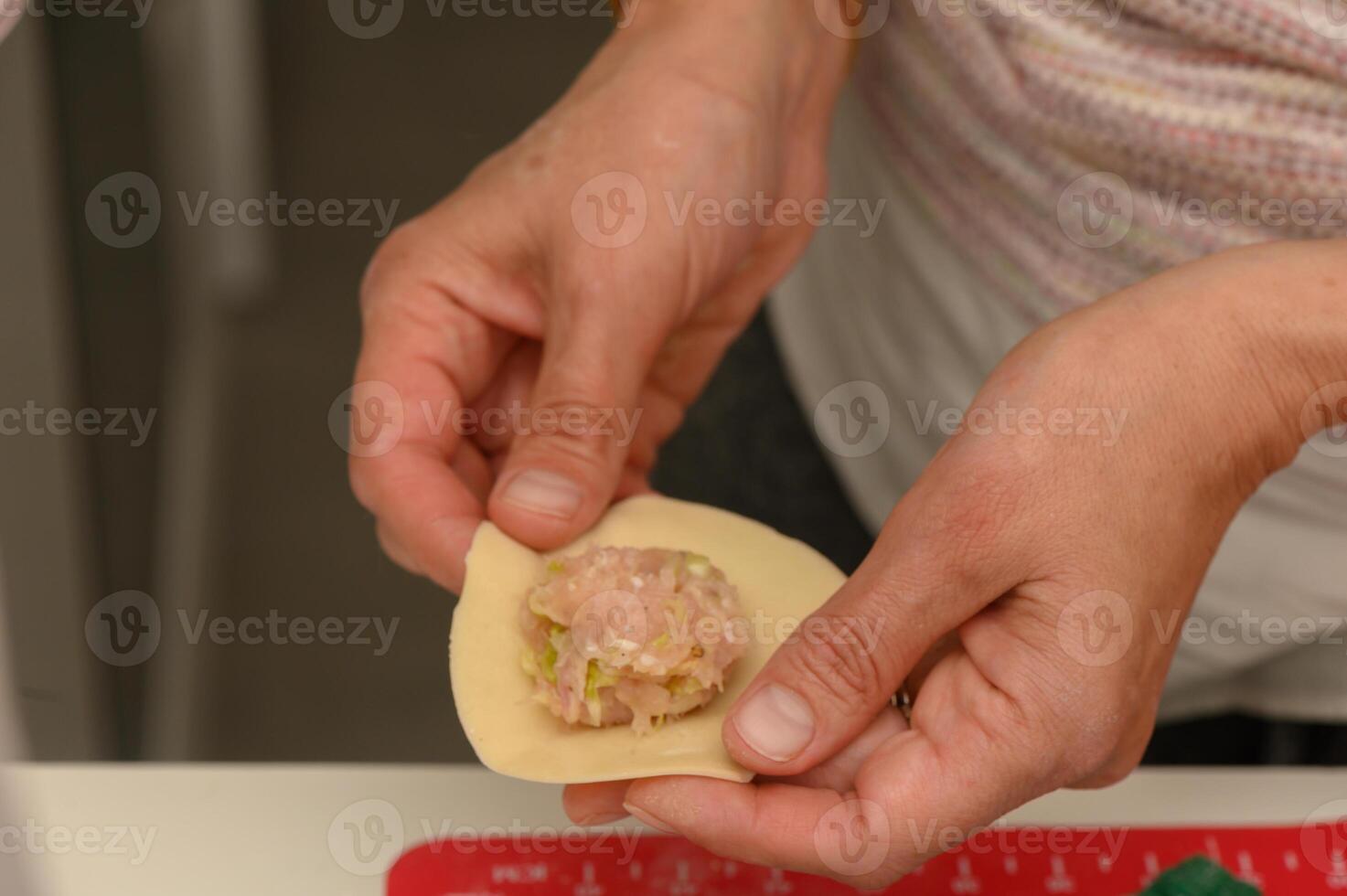 Mastering the art of making traditional dumplings in a cozy kitchen photo