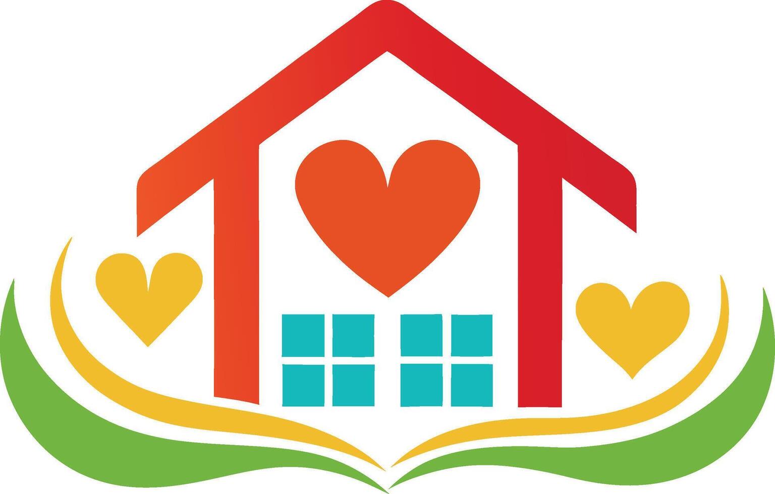 care house, with a red roof, an orange heart and some window vector