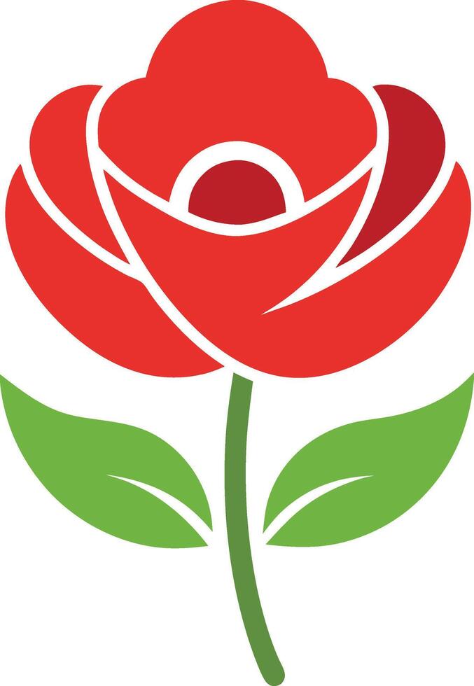 Red rose in full bloom, rendered with bold lines and a striking color palette, symbolizing love and beauty. vector