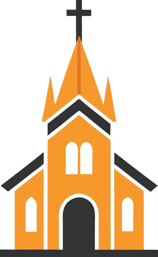 Church, with a steeple crowned by a cross logo mascot design vector