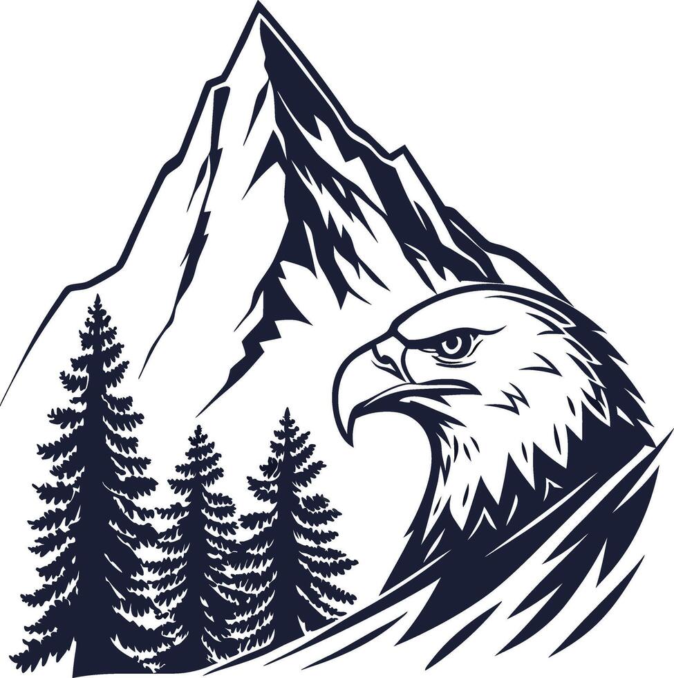 An eagle emblem with a majestic mountain landscape vector