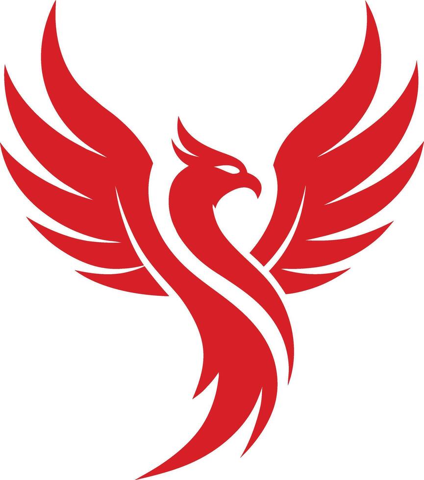 Phoenix in a fiery red color, wings outstretched, symbolizing rebirth, resilience, and transformation. vector