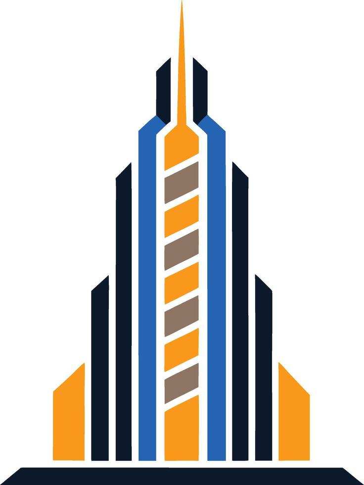 Towering building showcases modern design with sleek lines, sharp angles Skyscraper logo mascot real estate vector